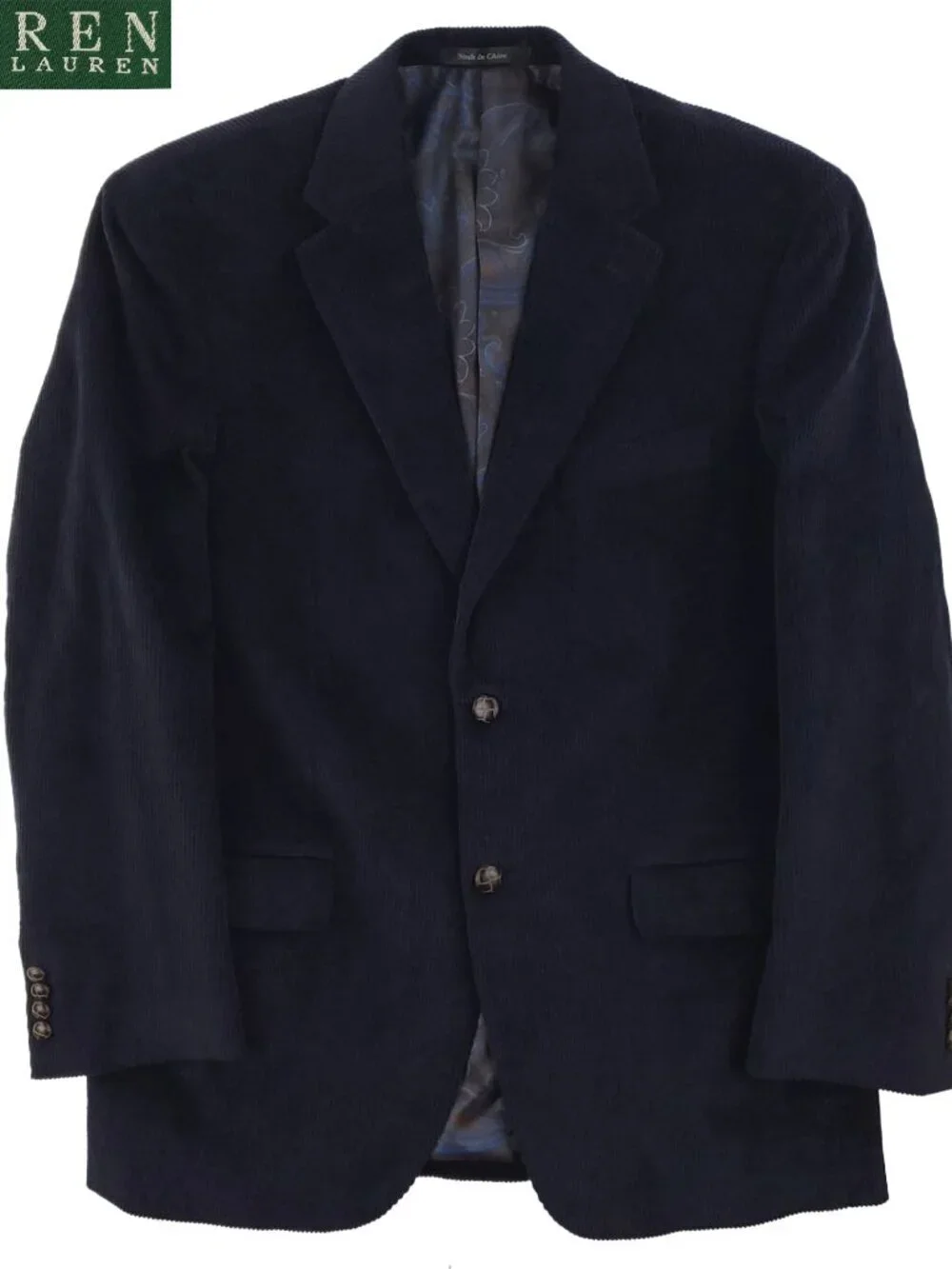 Lauren Ralph Lauren Corduroy Sport Coat Blazer Jacket 2 Button Navy Blue Men 40R